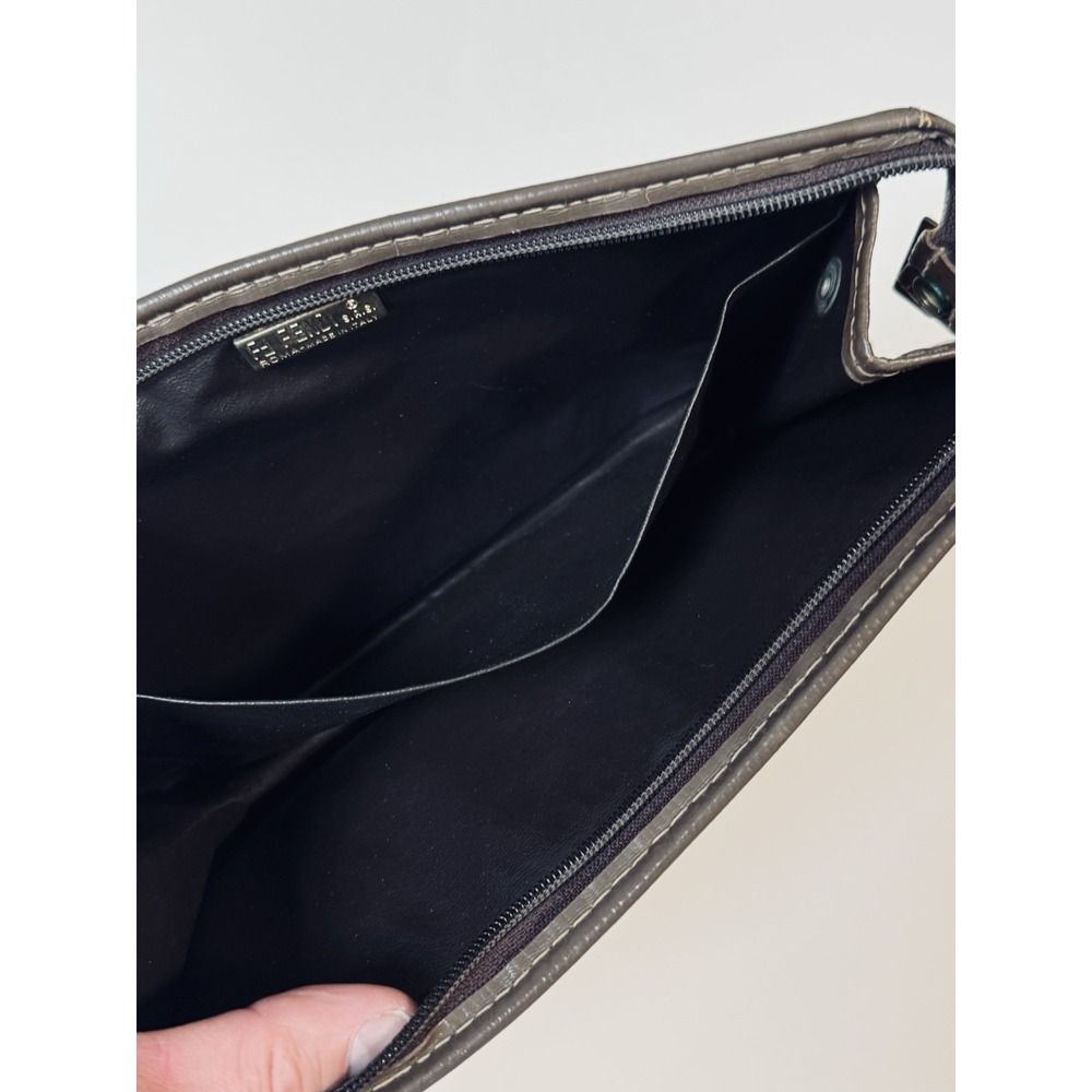 Fendi Zucca FF Logo Monogram Brown Canvas w/ Leather Trim Large Pouch Clutch Bag - Picture 6 of 9